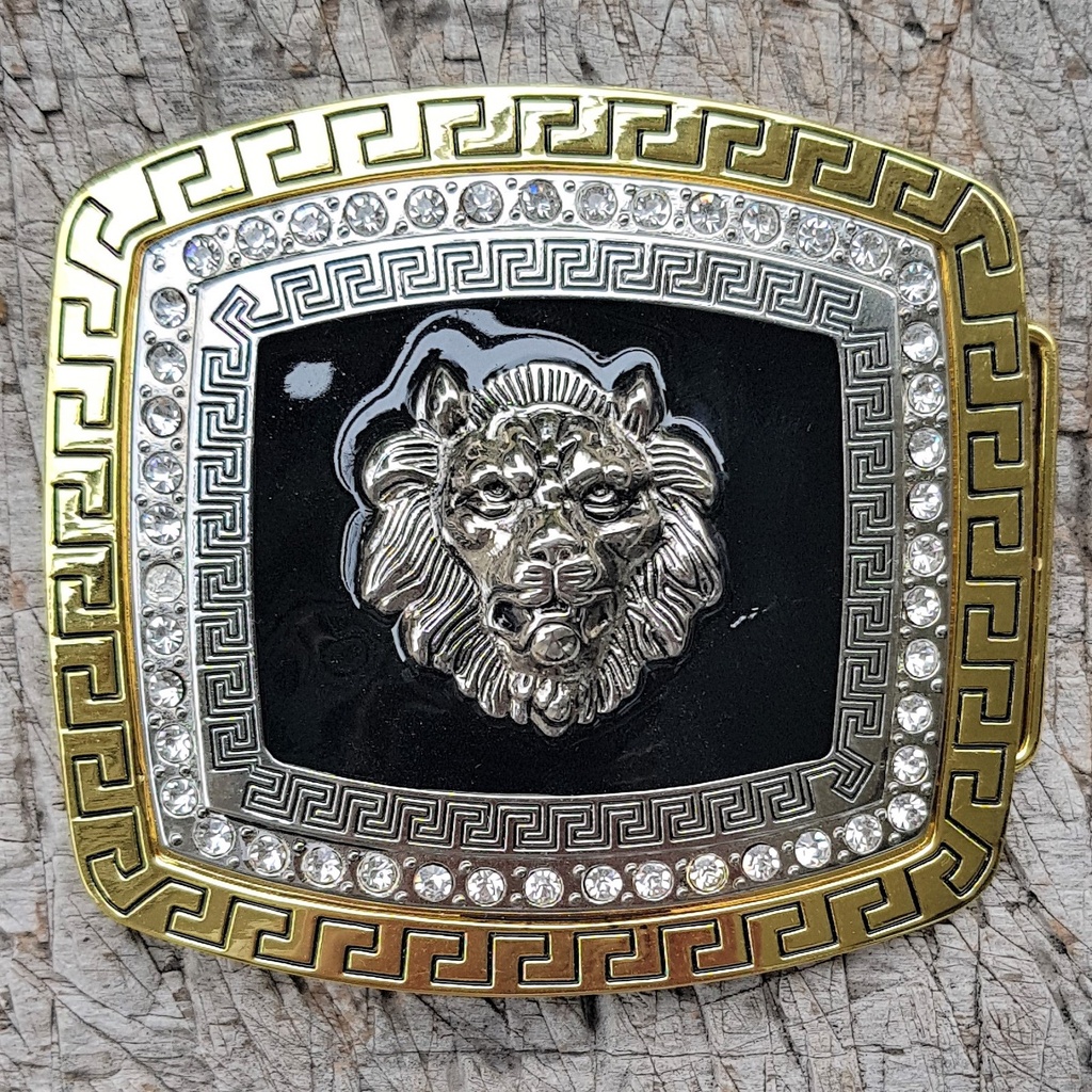 LION, silber/goldene 4cm Schließe, emailliert, Strass, Schnalle,