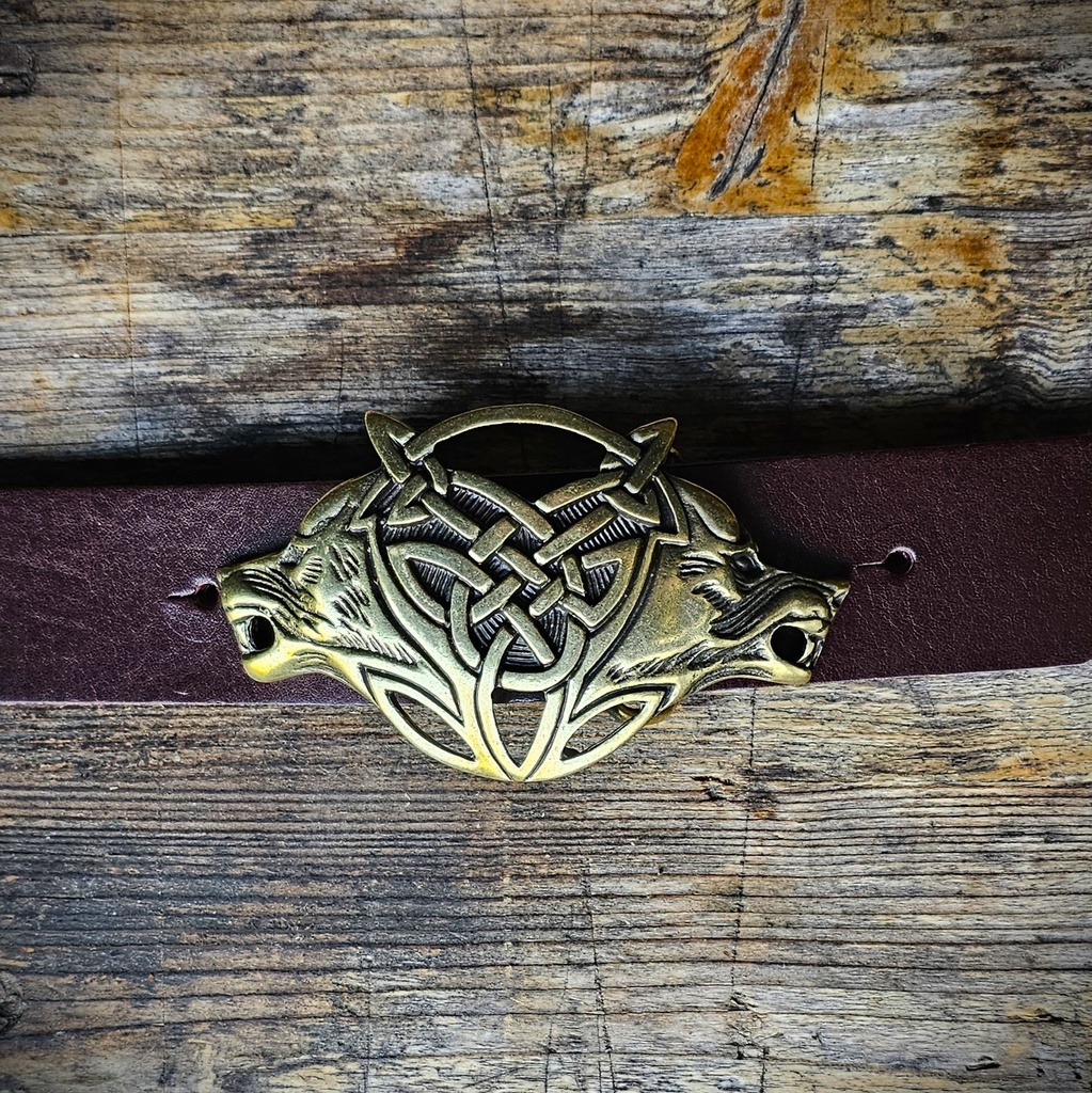 Celtic Wolves -Schließe messingfarben 4cm, Mittelalter,Wölfe,Wik