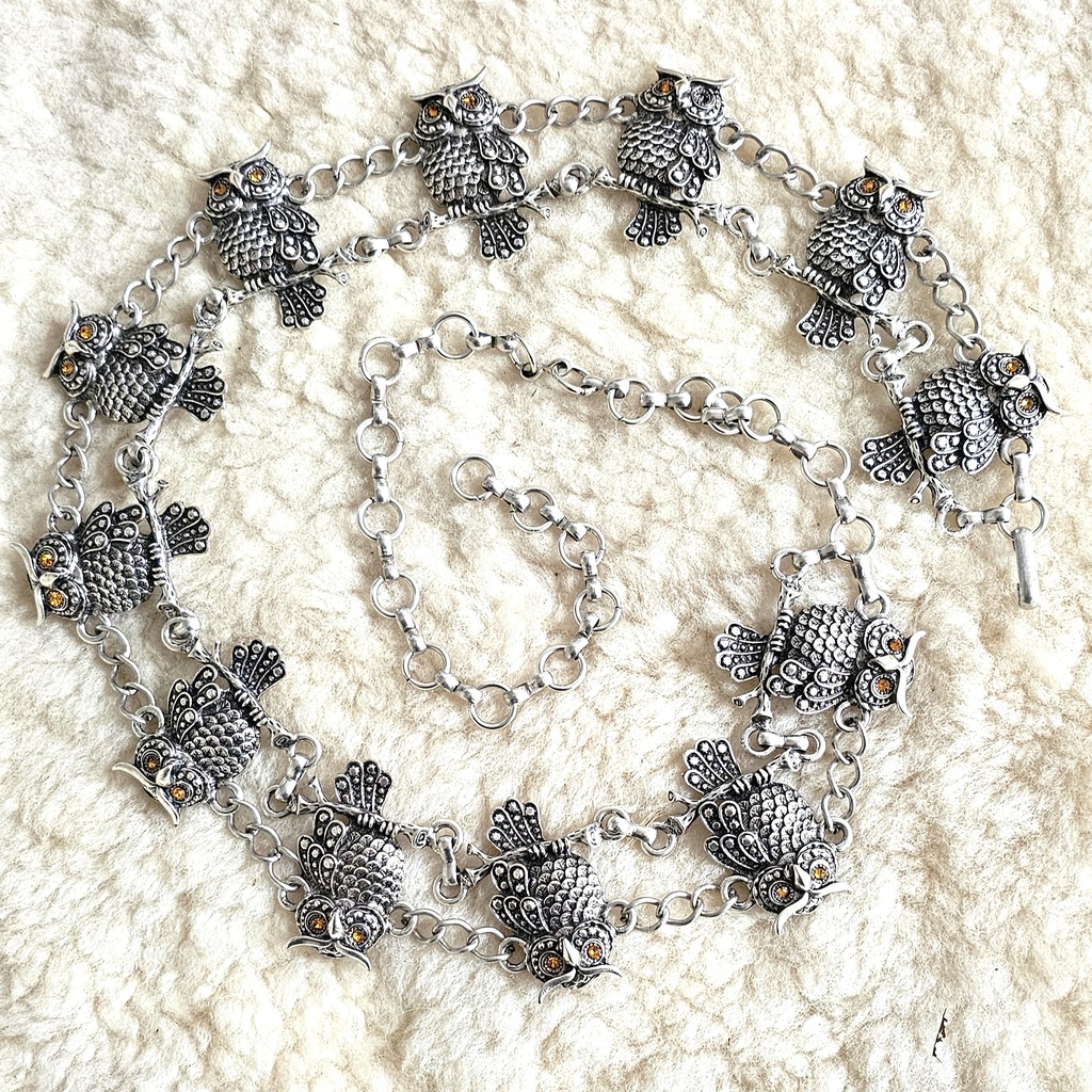 ROSMERTA, EULEN-Kettengürtel, silberfarben,Strass-Augen,Mittelal