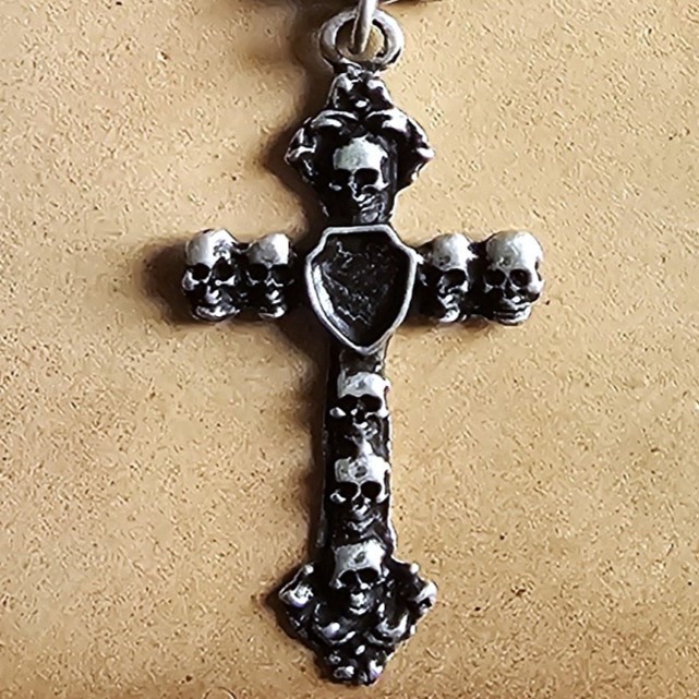 Totenkopf-Kreuz Halskette, Fb:silber,dicke Kette, Halloween,Goth