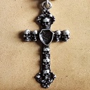 Totenkopf-Kreuz Halskette, Fb:silber,dicke Kette, Halloween,Goth