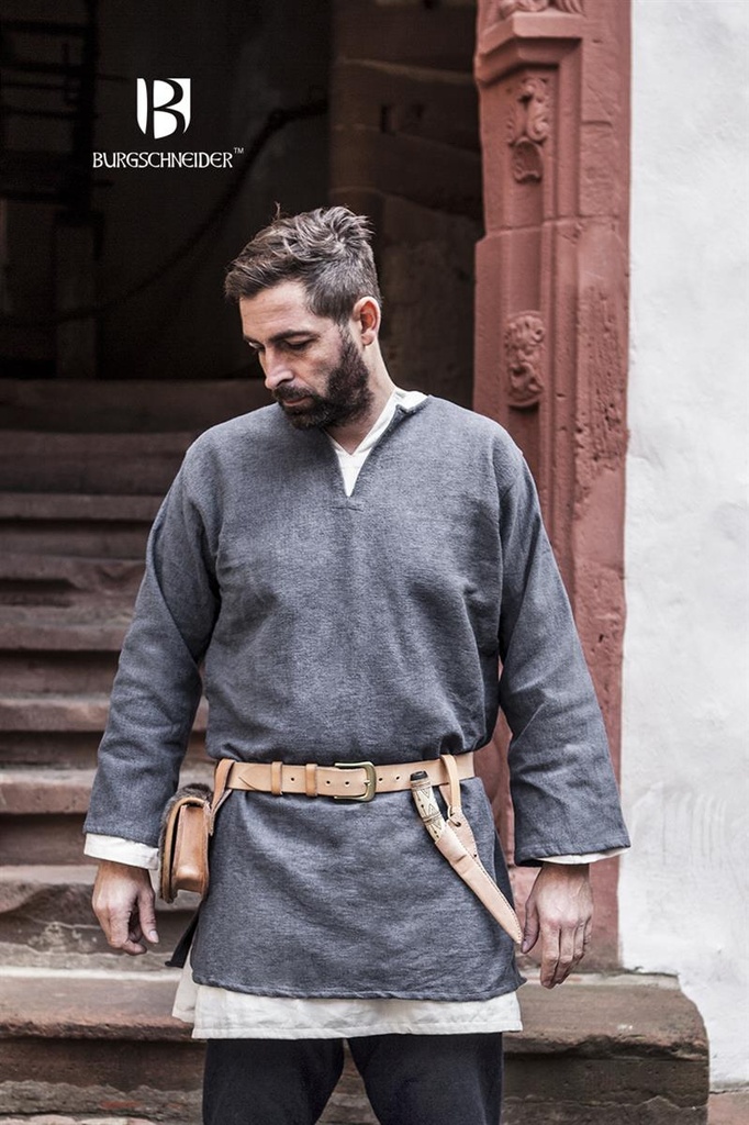 [010010NH26-S] Kurztunika Erik, Grau Mittelalterliches vom Burgschneider (S)