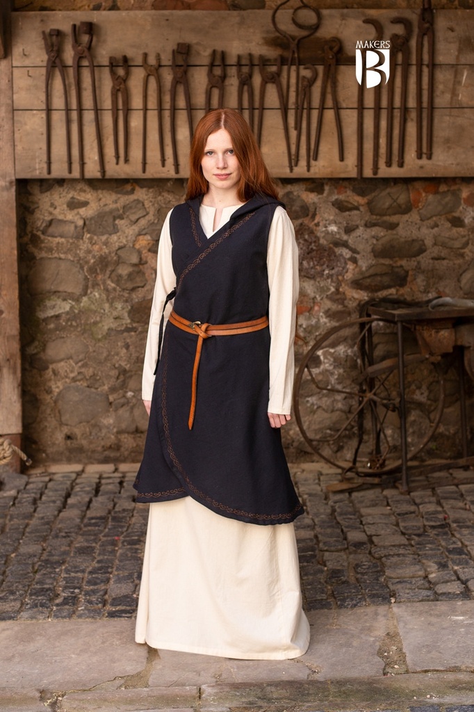 [14428-002] Wickelkleid Dala - Schwarz: Vielseitiges ärmelloses Gewand mit Kapuze (S/M)