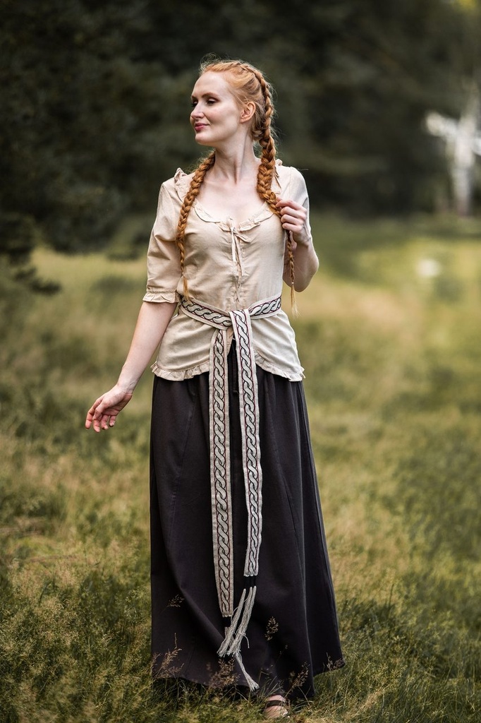 [14457-001] Kurzarm-Rüschenbluse "Bea" Hanffarben (XS)