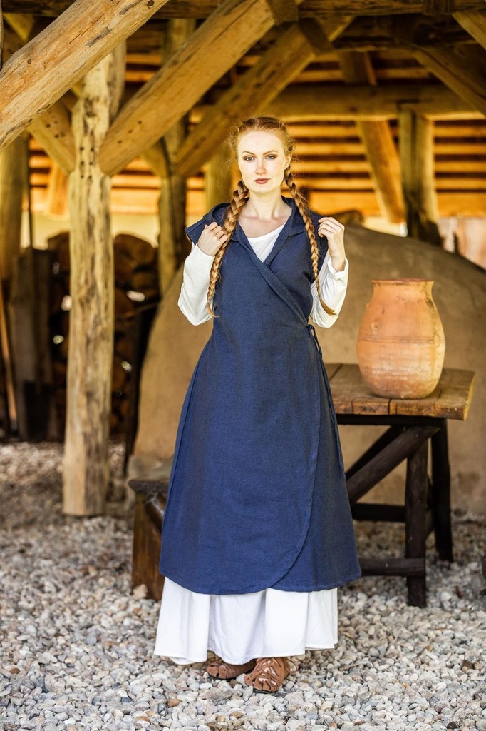 [14468-004] Mittelalter-Wickelkleid „Gerlin“ – Eleganz und Vielseitigkeit in Blau (S/M)