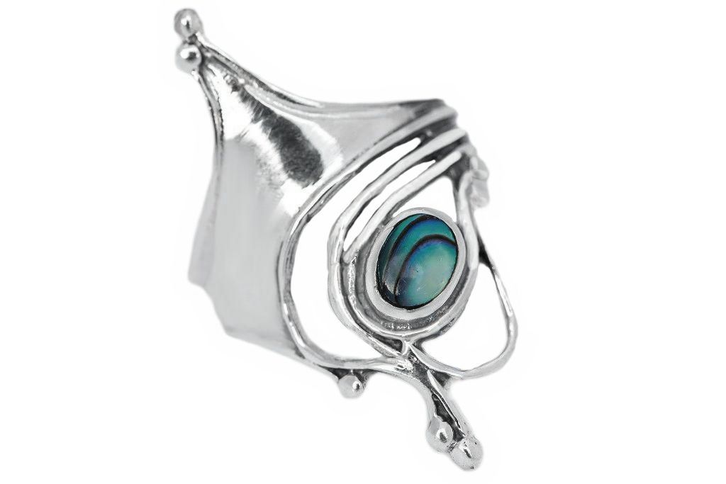 Langer Damenring VENICE aus 925 Silber – 3 cm Silberring mit schimmernder Paua-Muschel