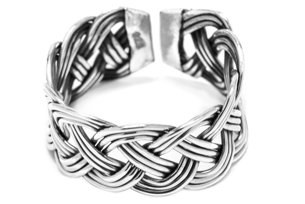[17259-005] Breiter Wikinger-Ring ROHAN aus 925 Silber – 11 mm Offener Flechtring mit Zopfmuster (15,5 / 58)