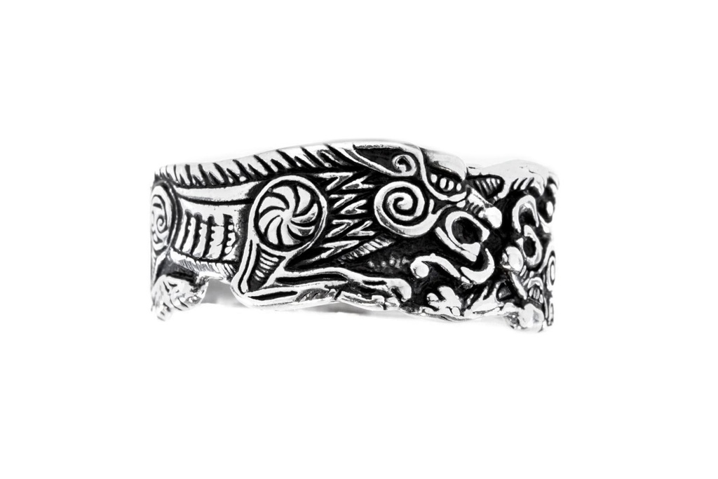 Wikinger-Ring RAVING aus 925 Silber – 10 mm Bandring mit Odins Wölfen Geri & Freki
