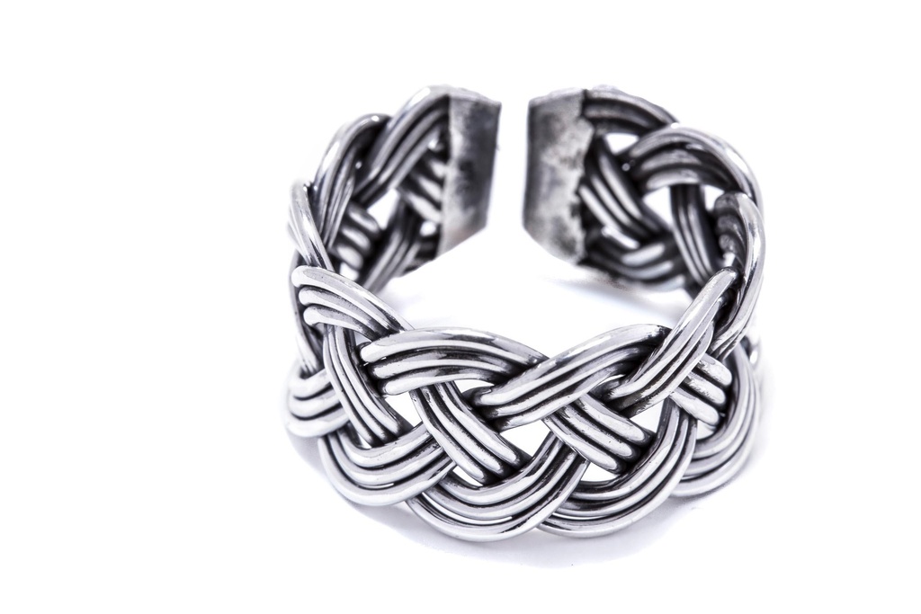 Breiter Wikinger-Ring NORCIA aus 925 Silber – 13 mm Verstellbarer Flechtring mit Knotenmuster