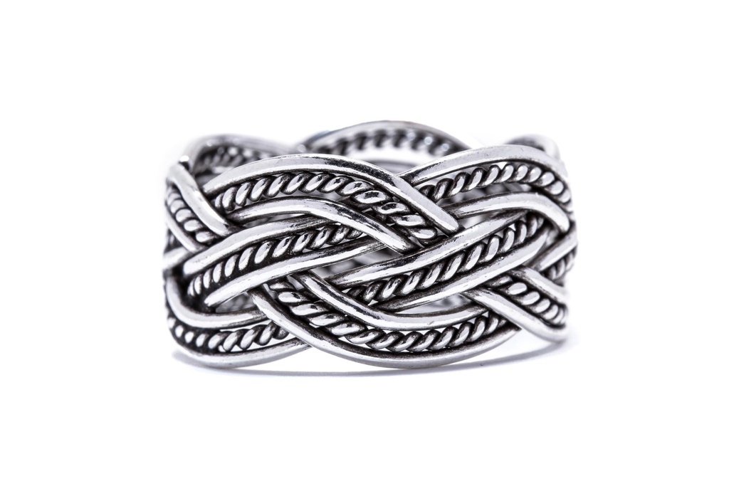 Breiter Wikinger-Ring "Zoran" aus 925er Sterlingsilber – 12 mm handgeschmiedeter Ring mit Zopfmuster 