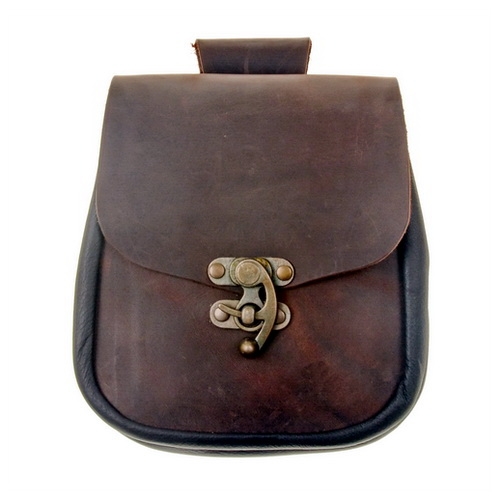 [17275-002] Große Gürteltasche mit Hakenverschluss - Mittelalterliche Gürteltasche aus Leder (schwarz)