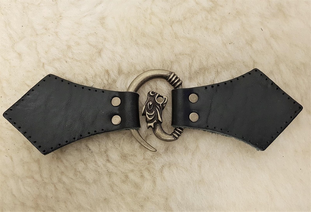 [31580-002] Drachenkopf Leder aufnähbar genietet Mantelverschluss altmessingfarben (braun)