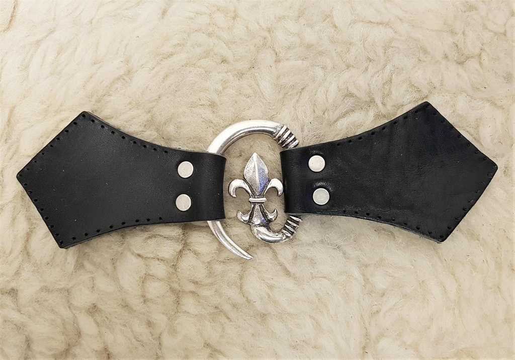 [31582-002] Lilie Leder aufnähbar genietet Mantelverschluss silberfarben (braun)