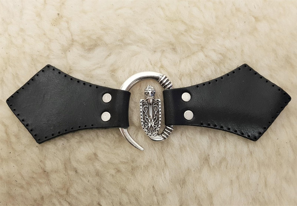 Ritter-Verschluss – Silberfarbener Mantelverschluss mit Schildmotiv & Vollrindleder