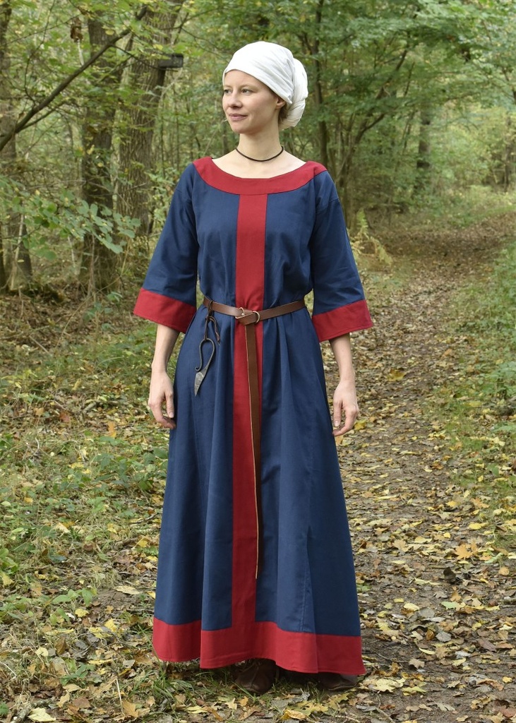 Mittelalterkleid "Gudrun" blau/rot  mit Besatz für Mittelalter & Larp