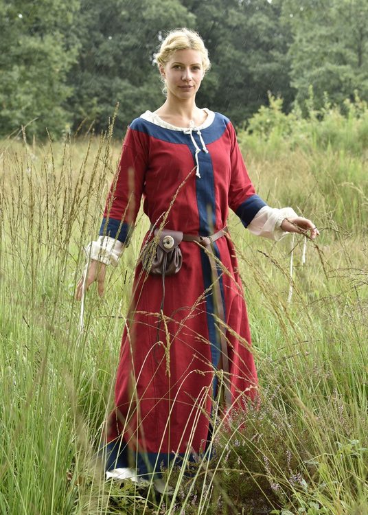 Mittelalterkleid "Gudrun" rot/blau  mit Besatz für Mittelalter & Larp