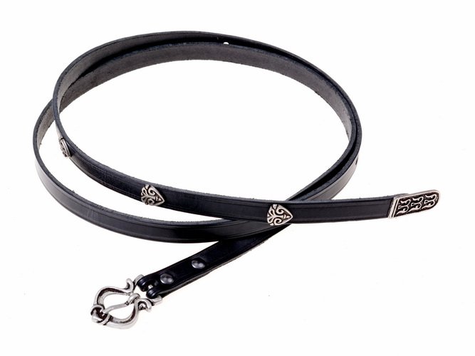 [31629-001] Wikinger Rus Gürtel mit Riemendende und Nieten 1,5 cm breit Ledergürtel in zwei Farben (braun, silber)