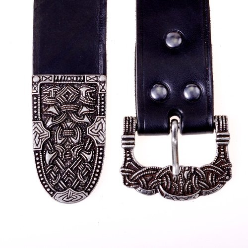 [10 wik 4:C Z.kl.br.si] Wikinger Gürtel Gokstad 4 cm mit Riemenende Langgürtel (S, braun, silber)