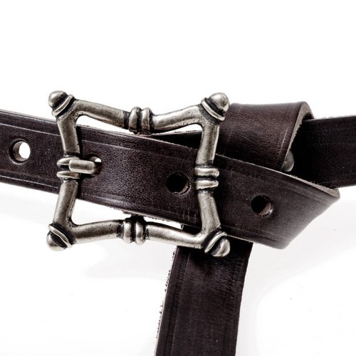 [10 MA 2:F.kl.br.si] Renaissance-Gürtel aus Leder - 2 cm  (S, braun, silber)