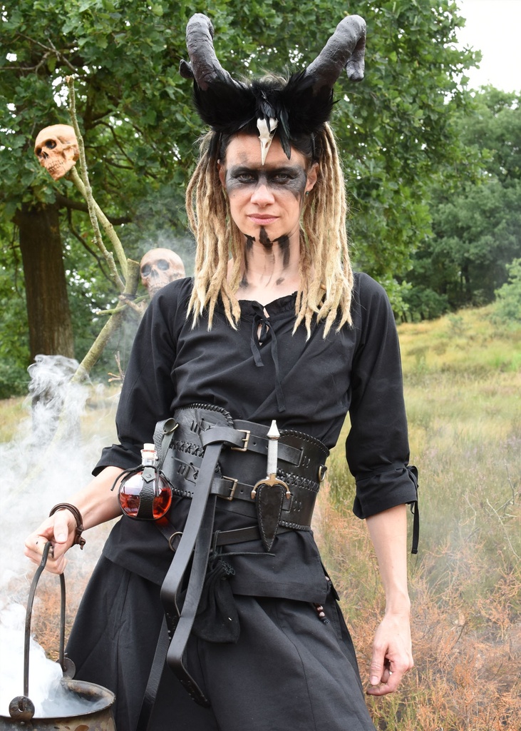 [31966-001] Mittelalter Bluse "Birga" mit Dreiviertel-Arm Schwarz Baumwolle  (S)