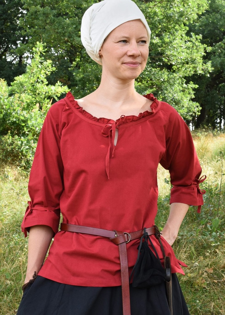 [31967-001] Mittelalter Bluse "Birga" mit Dreiviertel-Arm Rot Baumwolle (S)