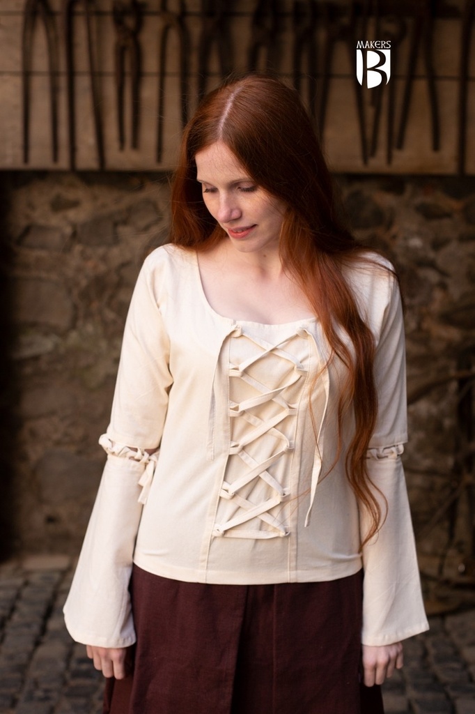 [31997-001] Bluse Ely  natur 100% Baumwolle Mittelalter Larp (S)