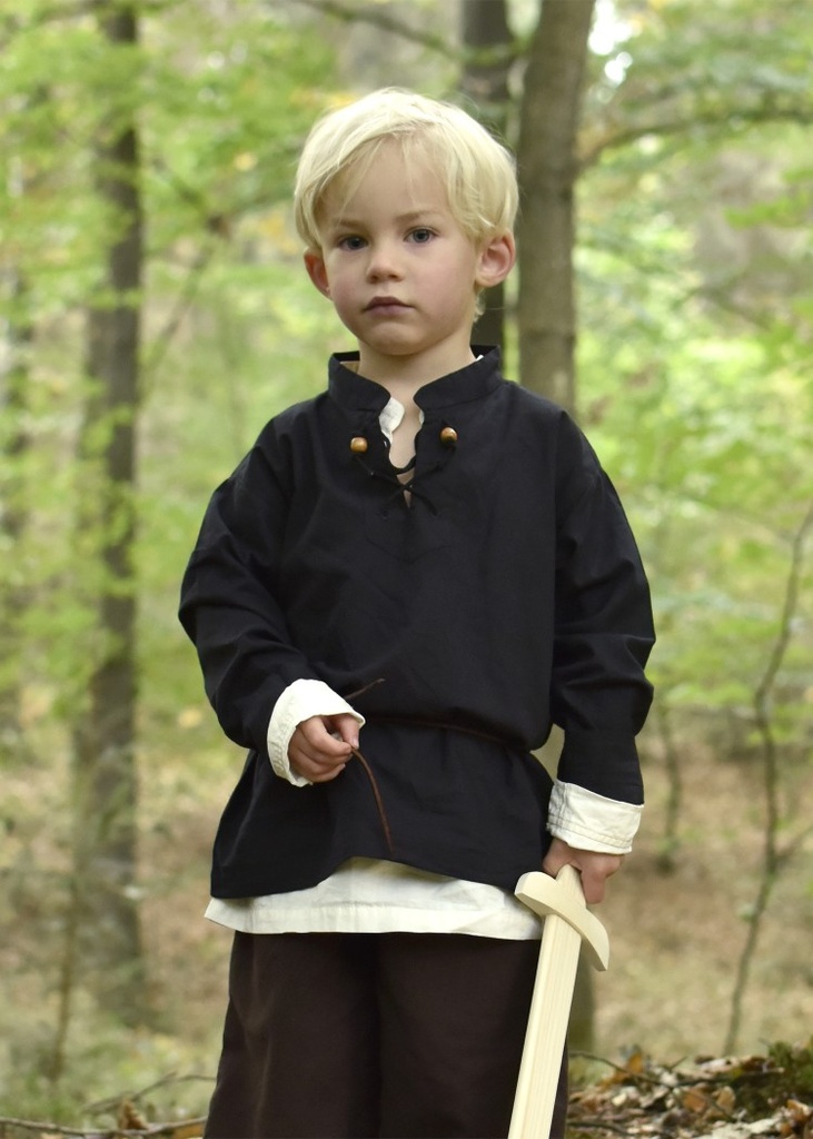 [32004-001] Kinder Mittelalterhemd Colin schwarz, Baumwolle - Gewand für Mittelalter, Larp und Reenactment (110)