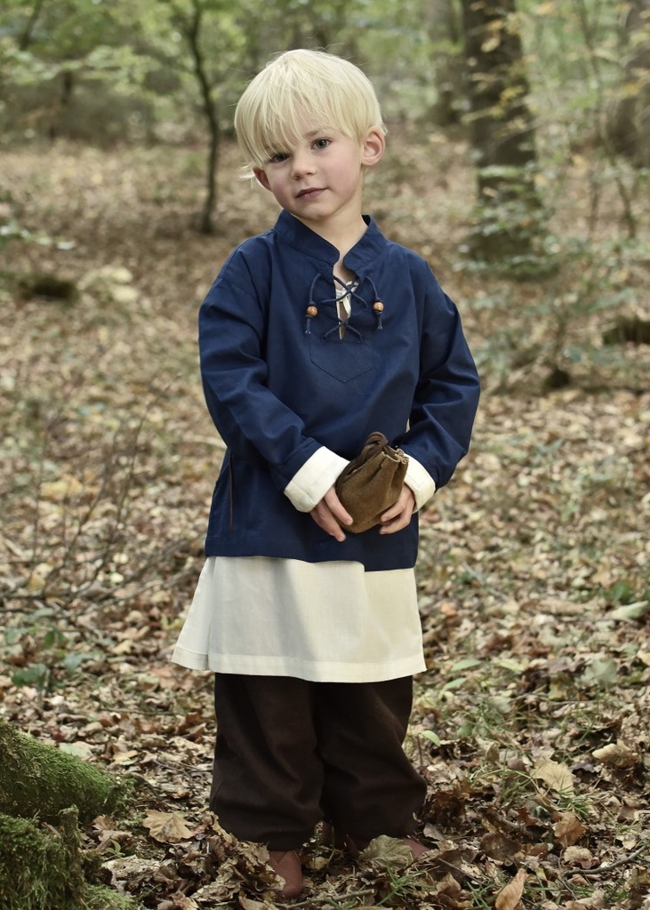[32006-001] Kinder Mittelalterhemd Colin blau, Baumwolle - Gewand für Mittelalter, Larp und Reenactment (110)