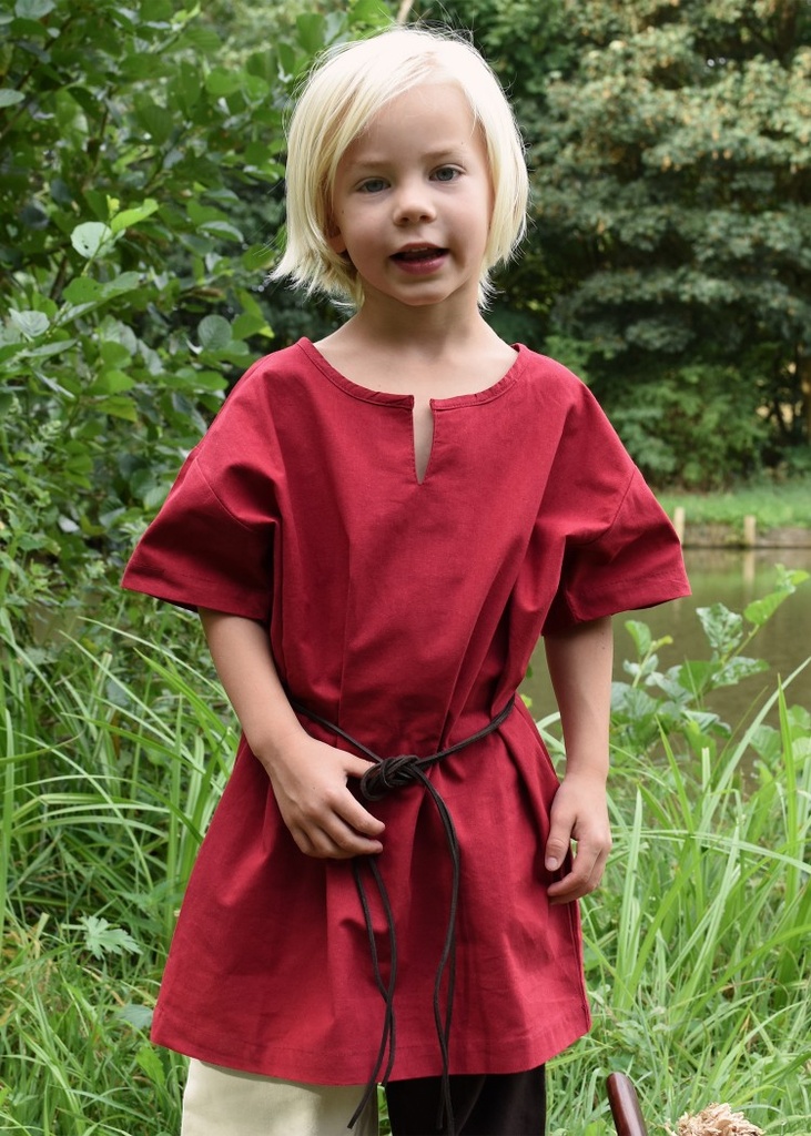 [32015-001] Kinder Kurzarm-Tunika Linus rot, Baumwolle - Gewand für Mittelalter, Larp und Reenactment (110)