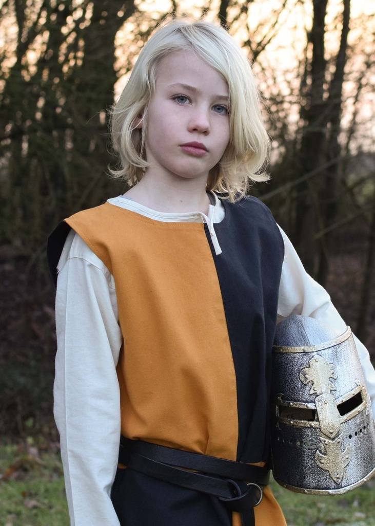 [32030-001] Kinder Waffenrock Lucas schwarz-gelb geviert - Gewand für Mittelalter, Larp und Reenactment (110)