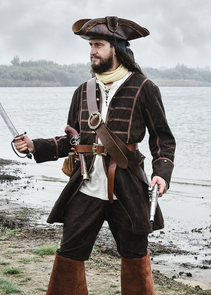 [32043-001] Piratenmantel Edward, Justaucorps, braun - Gewand für Mittelalter und Larp Kostüme und Fantasy (S)