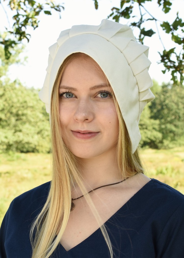 [32050-001] Mittelalterliche Haube mit gelegten Falten - Mittelalter Larp Reenactment (braun)