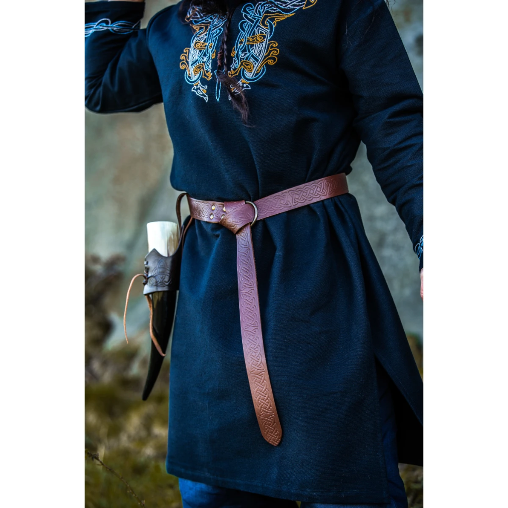 [35226-001] Lederringgürtel mit keltischer Prägung – Brauner Mittelalter-Gürtel aus Leder (S 150cm)