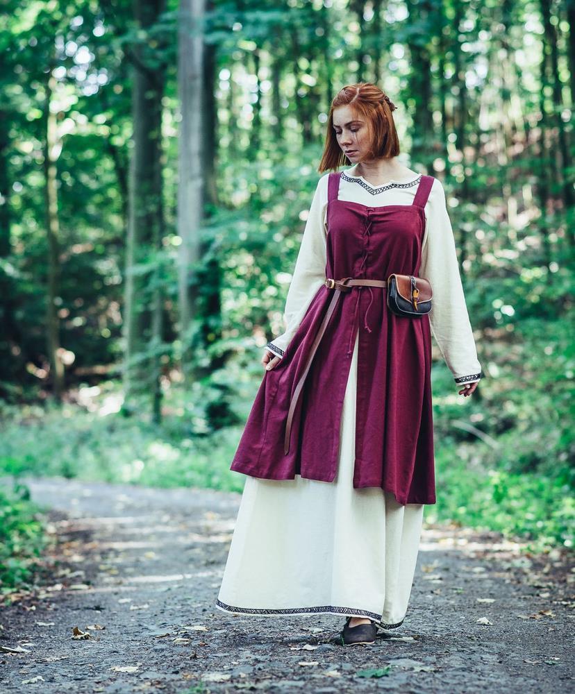 [35306-001] Überkleid 'Inka' rot Schürze Wikinger Gewand - Mittelalter Larp (S/M)