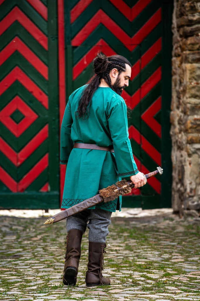 [35310-001] WikingerTunika  "Borr" grün - Gewand für Mittelalter, Larp und Reenactment (S)