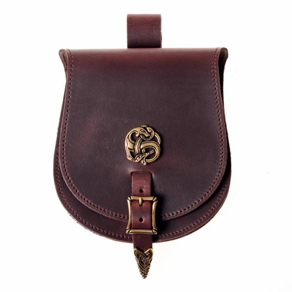 [01 T-GR Drache.br] Magyarische Gürteltasche - groß, mit Drachen (braun)