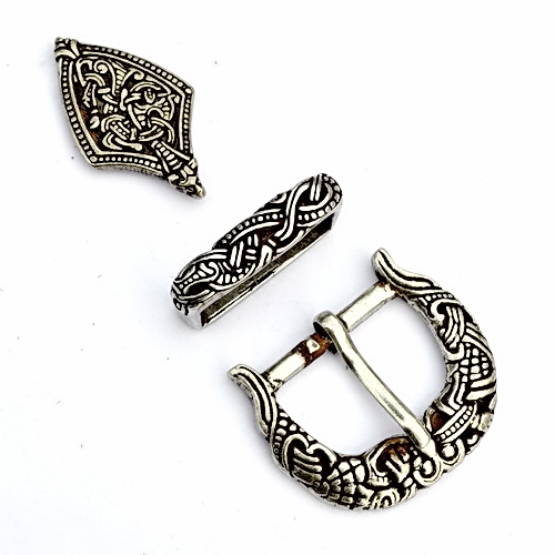 [09 Wi-Set 3:B.si] Wikinger-Gürtelset "Borre" - für 3 cm (silber)