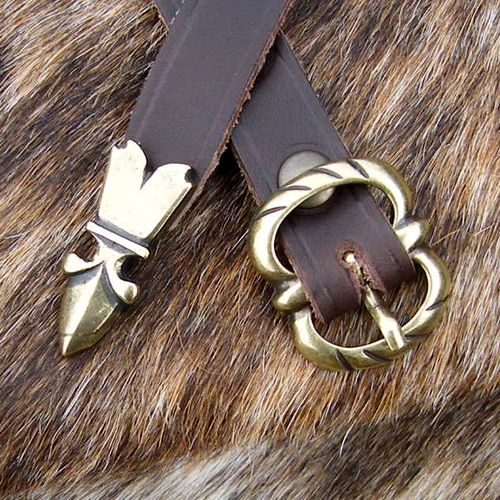 [10 MA 15:A Z.br.si] Mittelalter-Gürtel 1,5 cm + Riemenende (braun, silber)