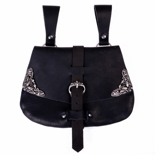 [6741-001] Frühmittelalter Tasche aus Leder mit Beschlägen (braun)