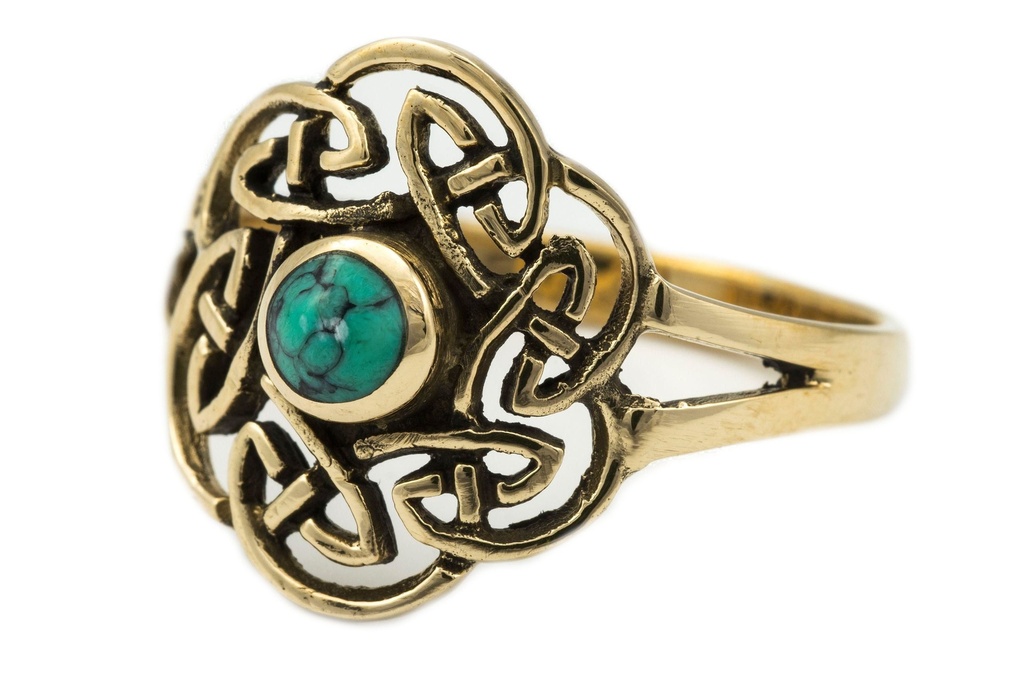 Keltischer Ring "Tavia" mit Türkis aus Bronze – Mystisches Schmuckstück mit Knotenmuster 1,6 cm
