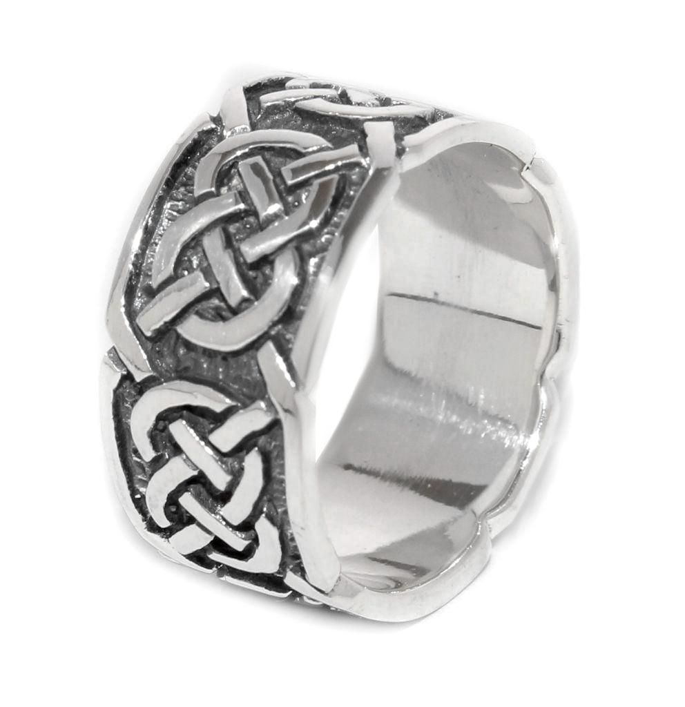 [WDr96-001] Keltischer Bandring "Lugh" aus 925er Sterlingsilber – 9 mm breiter Ring mit endlosem Knotenmuster (14 / 44)