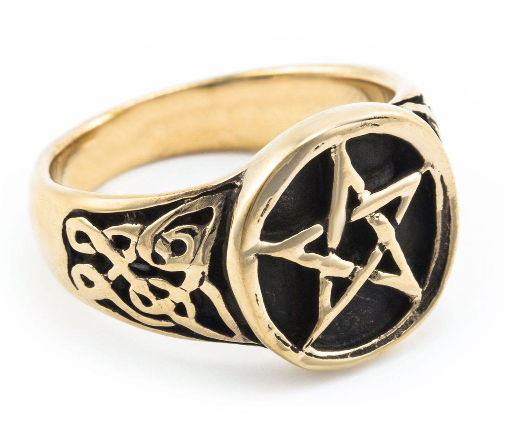 Siegelring ASVAR aus Bronze – 12 mm Wunschring mit Pentagramm und keltischen Knoten