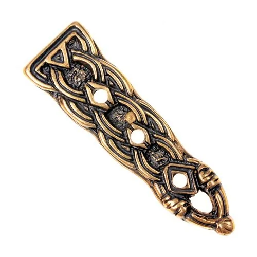 [09 Wi-En 15:A.me] Riemenende für 1,5 cm Gürtel im Borrestil, Replik Mittelalter Reenactment (bronze)