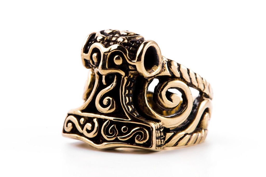Wikinger-Ring THORWAL aus Bronze – 21 mm Thorshammer-Ring inspiriert vom Schonenhammer