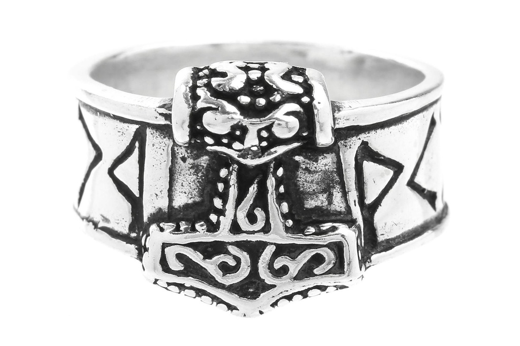 [WK-5137-2015-14 / 44] Ring Thor Runenring mit Thorshammer aus Silber 925 – Mjölnir Wikinger Bandring 13 mm (14 / 44)