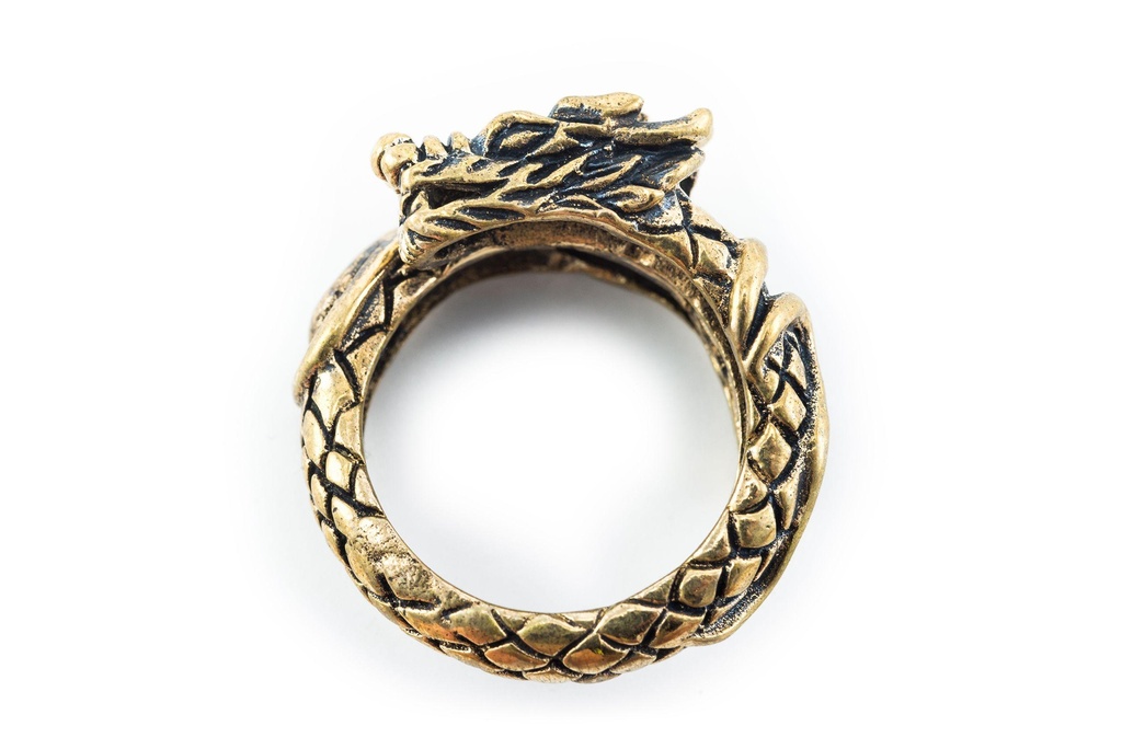 Drachenring BRAIGH aus Bronze – 1,2 cm offener Wikinger-Ring mit Midgardschlange