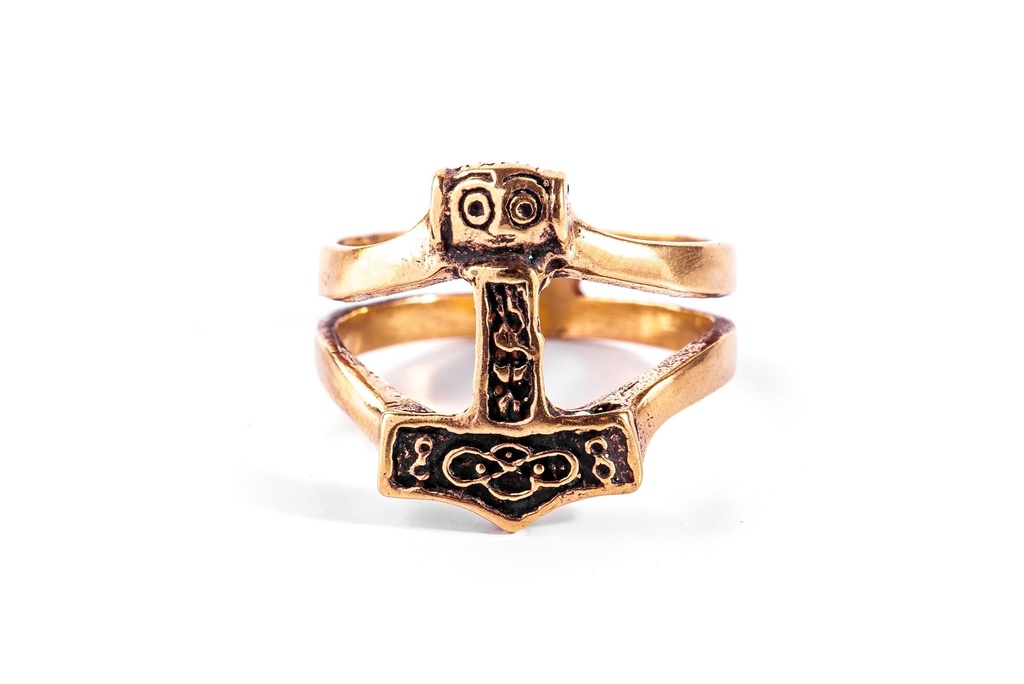 Wikinger-Ring THORAN aus Bronze – 18 mm Thorshammer-Ring mit Wikinger-Symbolen