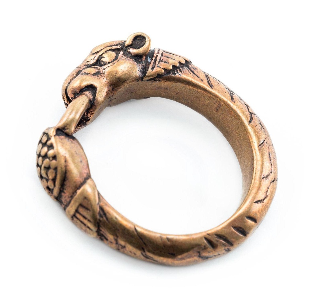 Wikinger Ring RAGDAR aus Bronze – 7 mm Krafttier-Ring mit Hundekopf als Schutzsymbol