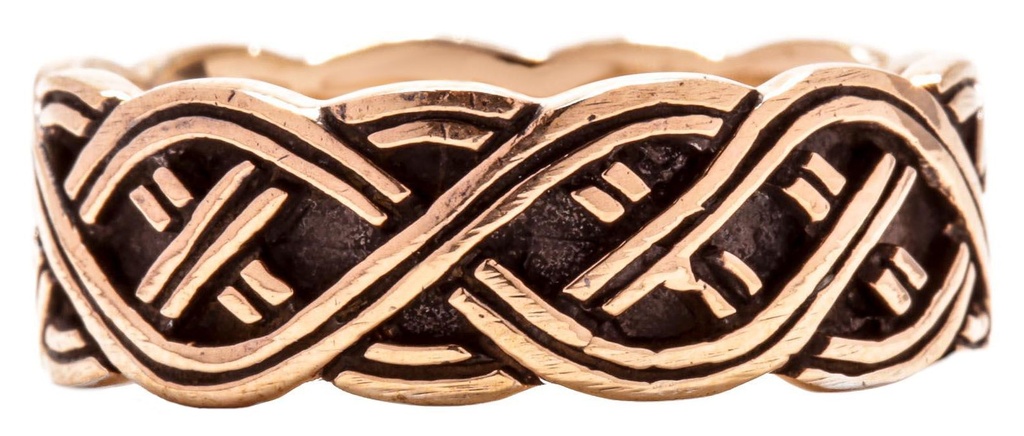 Wikinger Ring ARVIKA aus Bronze – 7 mm Zopf-Knotenmuster als Freundschafts- und Partnerring