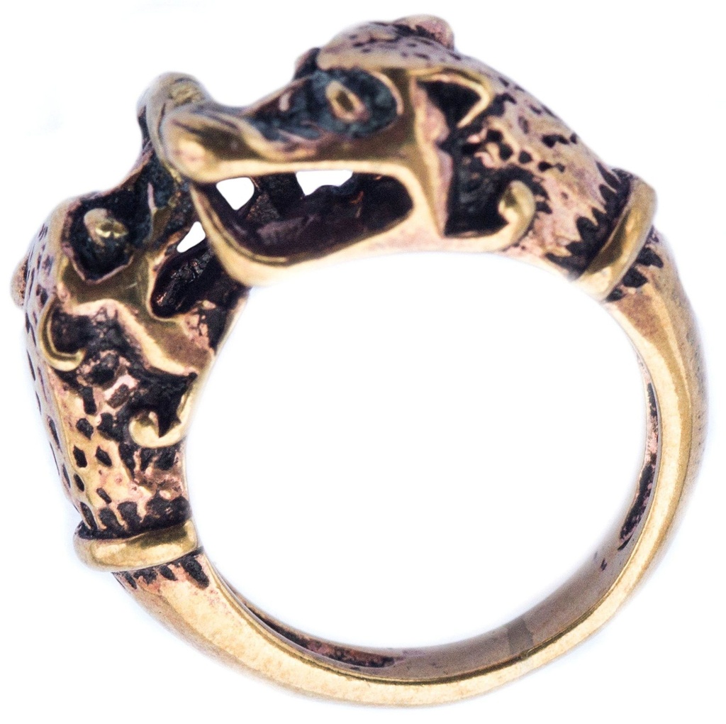 Wikinger-Ring ODINS WÖLFE aus Bronze – 12 mm Wolfsköpfe Geri & Freki als kraftvolles Symbol